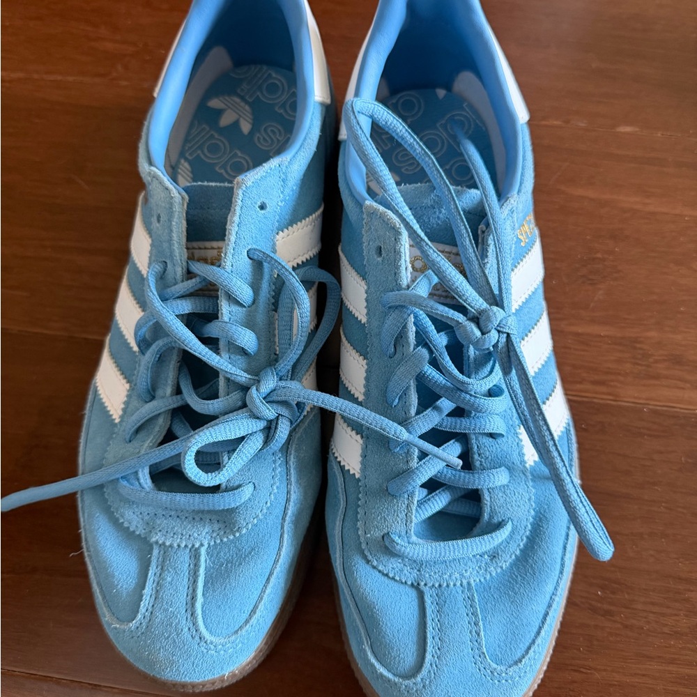 adidas Light Blue Suede Sneakers with White Stripes